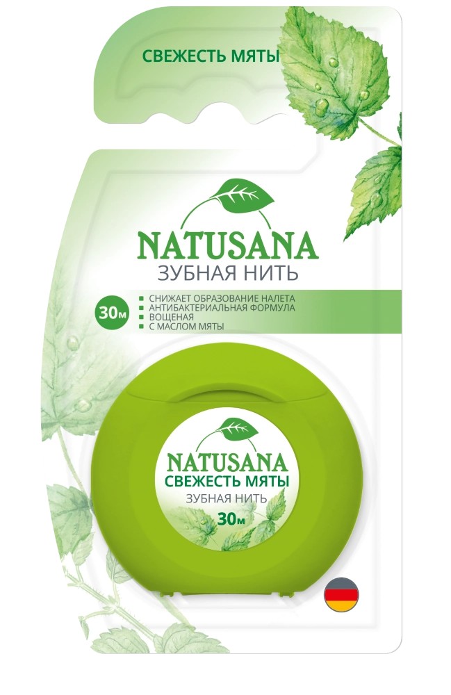 Natusana Зубная нить вощеная, 30 м, 1 шт, свежесть мяты фото