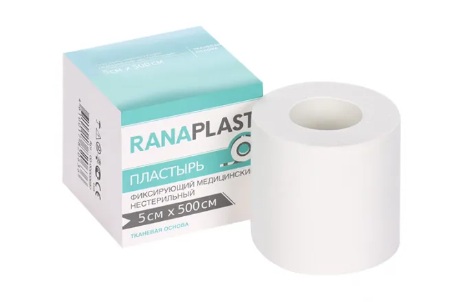 Ranaplast Лейкопластырь фиксирующий, 5 см х 5 м, лейкопластырь, 1 шт, белого цвета, тканевая основа фото