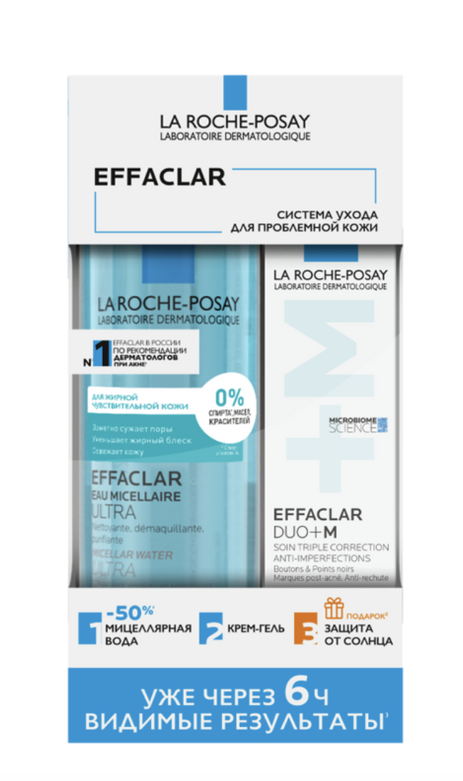La Roche-Posay Effaclar DUO+M крем-гель 40 мл + мицеллярная вода 400 мл + Anthelios матирующий флюид 3 мл, набор, 1 шт. фото