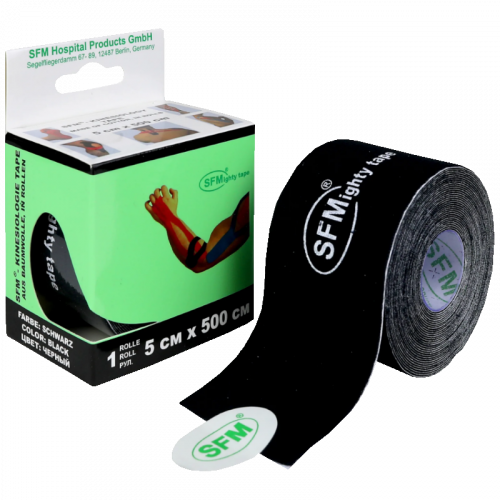 SFM-Plaster кинезио-тейп лента, 5 см х 500 см, 1 шт, черного цвета фото