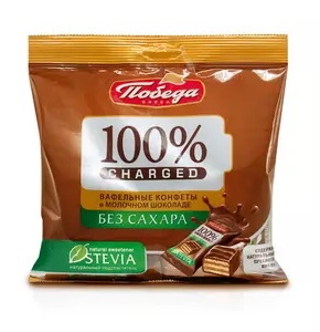 Победа Чаржед Конфеты вафельные в молочном шоколаде, 150 г, 1 шт, без добавления сахара фото