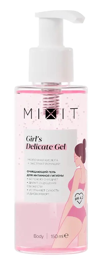 Mixit girls delicate гель для интимной гигиены с экстрактом ромашки и молочной кислотой очищающий, гель для интимной гигиены, 150 мл, 1 шт. фото