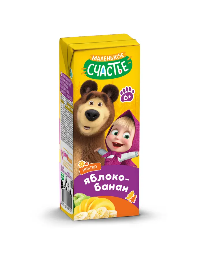 Маленькое счастье Маша и Медведь нектар, сок, 200 мл, 1 шт, яблоко + банан фото