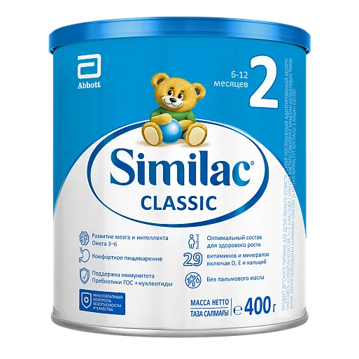 Similac Classic 2, 6-12 месяцев, смесь молочная сухая, 400 г, 1 шт. фото