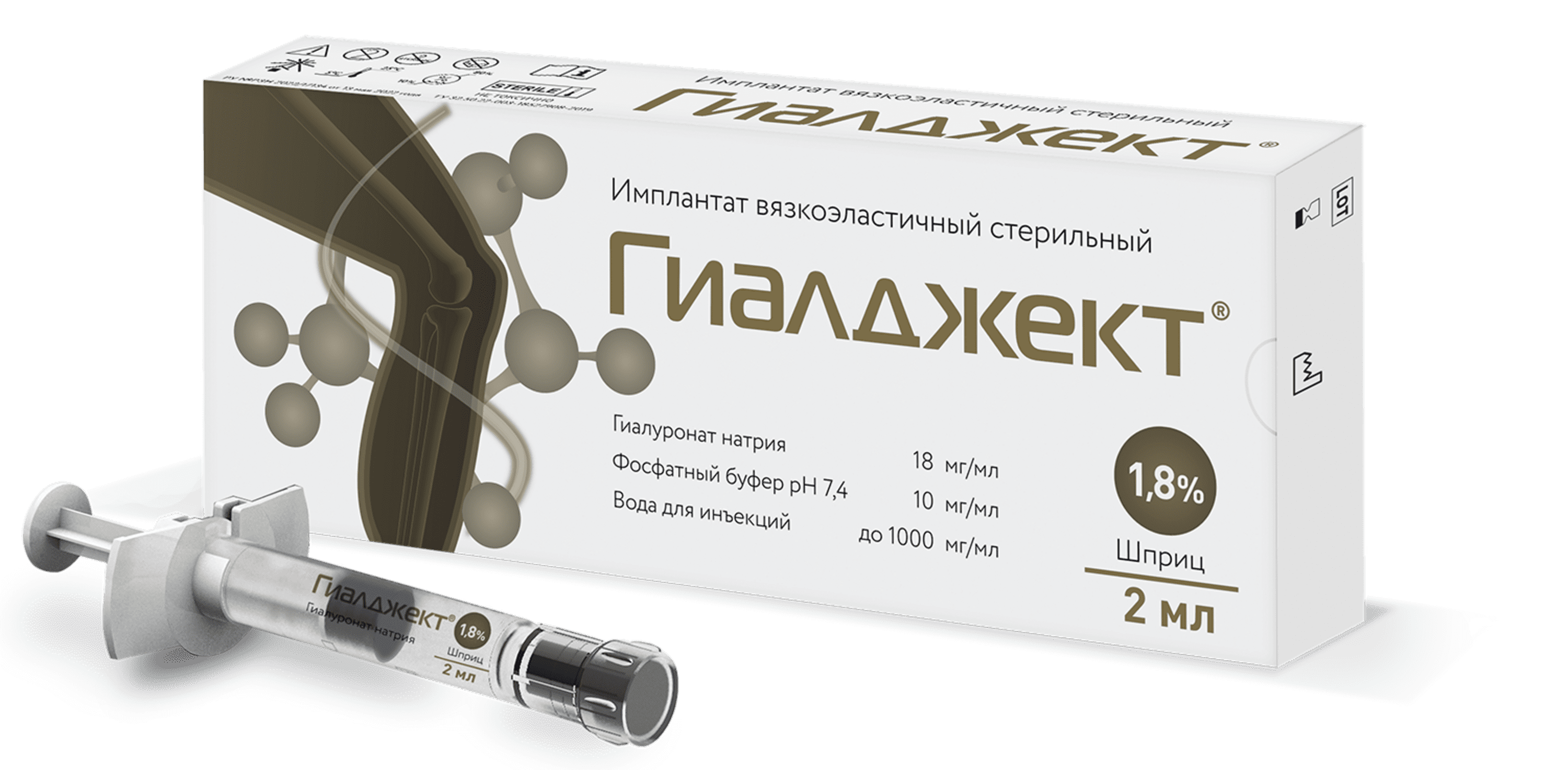 Гиалджект, 1.8%, имплантат для внутрисуставных инъекций, 2 мл, 1 шт. фото