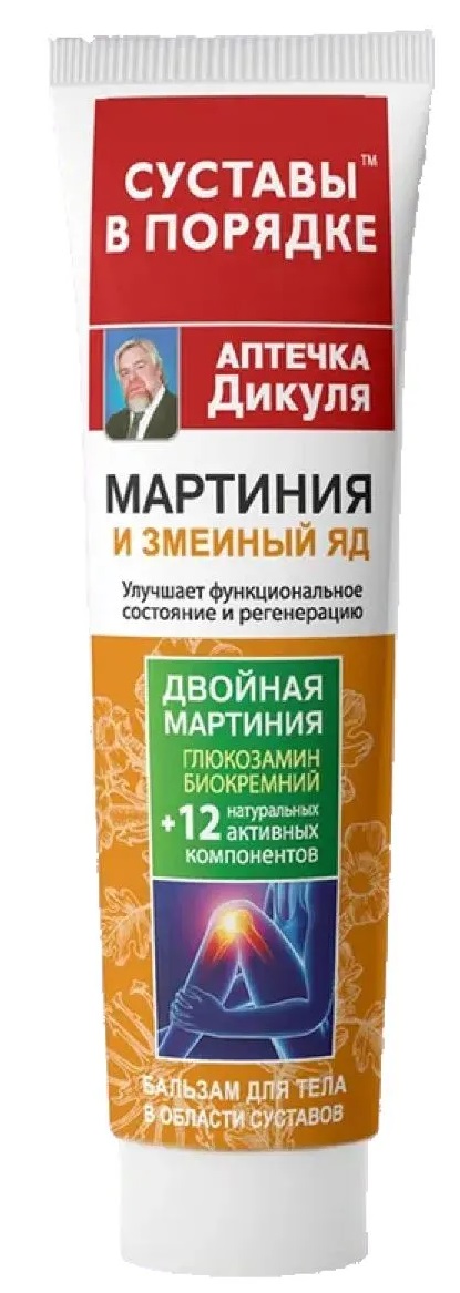 Аптечка Дикуля Бальзам для тела Мартиния и змеиный яд, бальзам для тела, 125 мл, 1 шт. фото