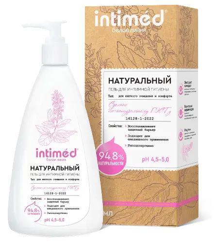 Intimed Белая линия Гель для интимной гигиены Натуральный, гель для интимной гигиены, 200 мл, 1 шт, для мягкого очищения и комфорта фото