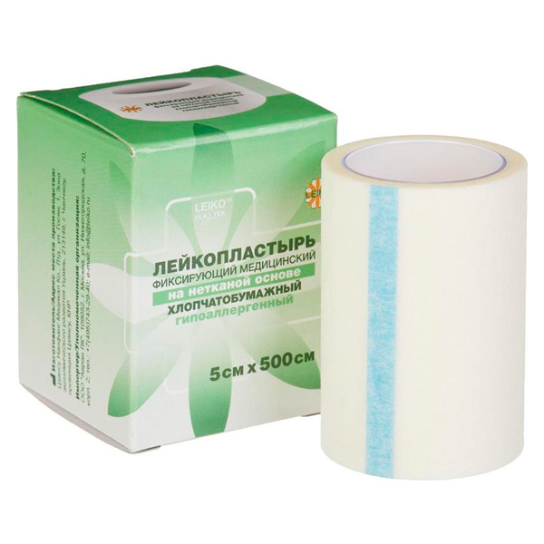 Leiko Пластырь фиксирующий, 5 см х 5 м, лейкопластырь, 1 шт, белый, нетканая основа фото