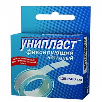 Унипласт Пластырь фиксирующий, 1.25 см х 500 см, пластырь медицинский, 1 шт, нетканая основа фото