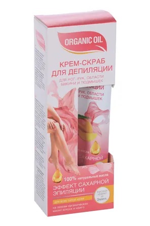 Organic Oil Крем-скраб для депиляции ног, рук, области бикини, подмышек, крем, 100 мл, 1 шт. фото