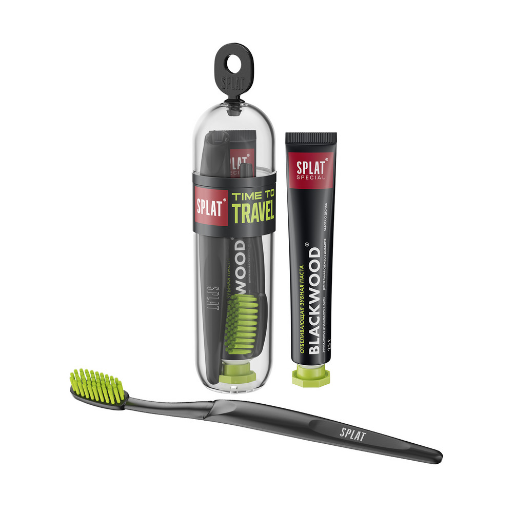 Splat Набор дорожный, набор, 1 шт, зубная паста Blackwood 25 мл и зубная щетка средней жесткости фото