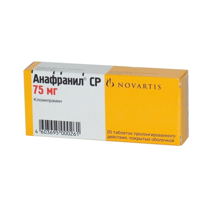 Анафранил СР, 75 мг, таблетки пролонгированного действия, покрытые пленочной оболочкой, 20 шт. фото
