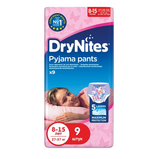 Huggies Drynites Подгузники-трусики, 8-15 лет, 9 шт, 27-57 кг, для девочек фото