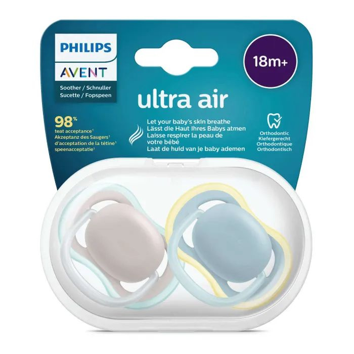 AVENT Ultra Air пустышка силиконовая ортодонтическая с футляром, 18+ месяцев, 2 шт, арт. SCF349/01 фото