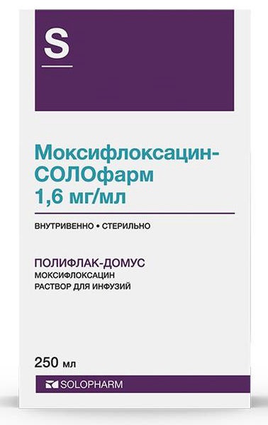 Моксифлоксацин - Солофарм, 1.6 мг/мл, раствор для инфузий, 250 мл, 1 шт. фото
