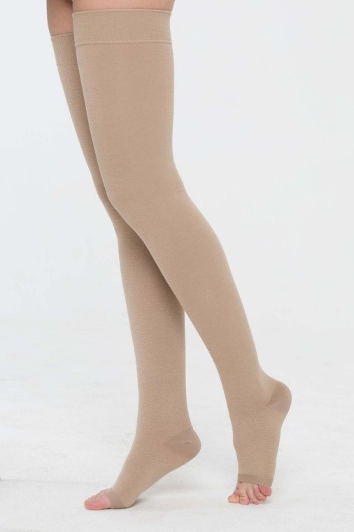 Чулки компрессионные кругловязаные до бедра с открытым мыском, 2 класс компрессии, р. 4, 1 шт, бежевого цвета фото