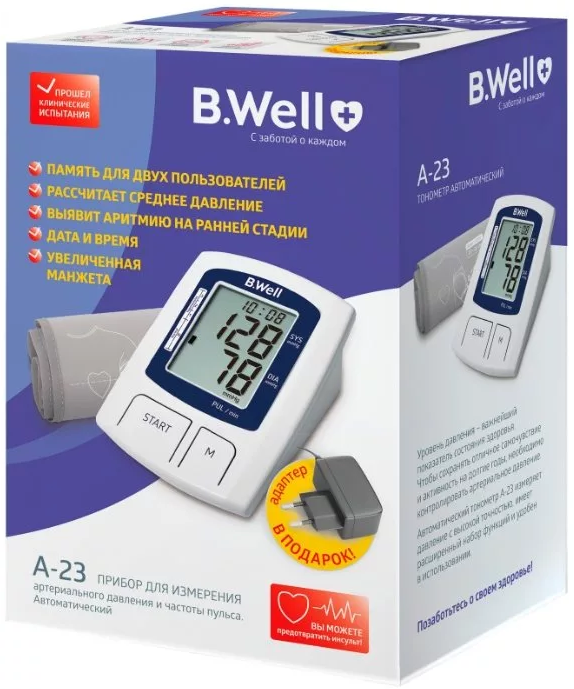 Тонометр автоматический B.Well А-23, 1 шт, с адаптером и манжетой (22-36 см) фото