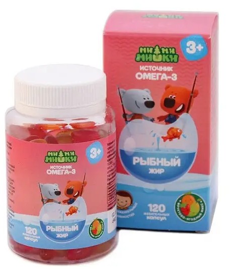 Ми-Ми-Мишки Рыбий жир детский, капсулы жевательные, 120 шт, фруктово-мятный микс фото