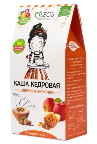 Oleos Каша кедровая с яблоком и изюмом, каша, 40 г, 5 шт. фото