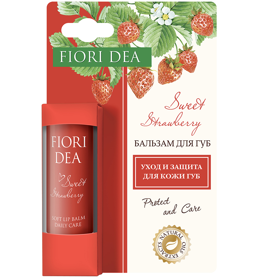 Fiori Dea Бальзам для губ Сладкая клубника, бальзам для губ, 4.5 г, 1 шт, ухаживающий фото