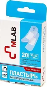 Mlab пластырь бактерицидный водонепроницаемый на полимерной основе, 1.9 см х 7.2 см, 20 шт. фото
