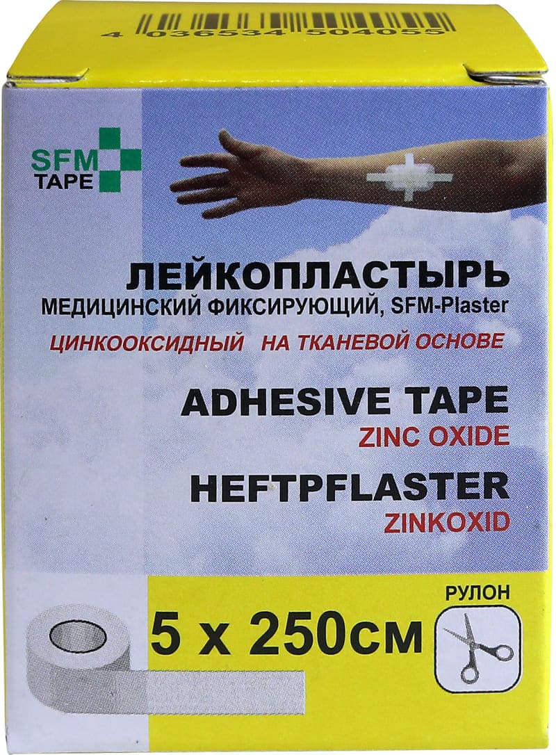 SFM Лейкопластырь фиксирующий, 5см х 2.5м, пластырь медицинский, 1 шт, белый, тканевая основа фото