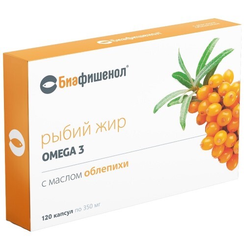 Биафишенол рыбий жир с маслом облепихи, капсулы, 120 шт. фото