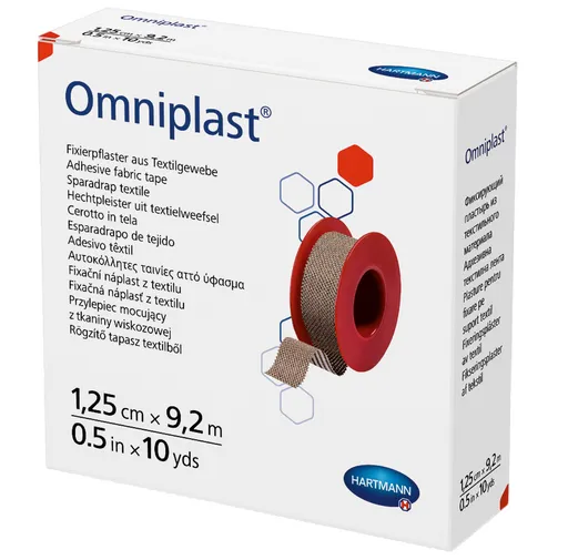 Omniplast Пластырь фиксирующий, 1.25 см x 9.2 м, пластырь медицинский, 1 шт, телесного цвета, тканевая основа фото