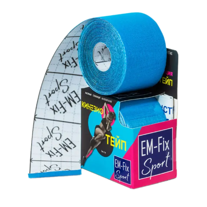 Kinexib EM-Fix Sport Бинт кинезио-тейп с усиленной фиксацией, 5 см х 5 м, 1 шт, голубой фото