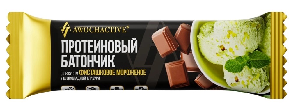 Awochactive батончик протеиновый, батончик, 40,0 г, 1 шт, фисташковое мороженое фото