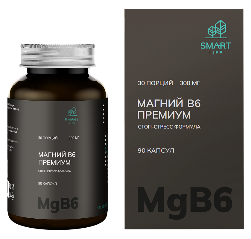SmartLife Магний B6 Премиум, 300 мг, капсулы, 90 шт, стоп-стресс формула фото