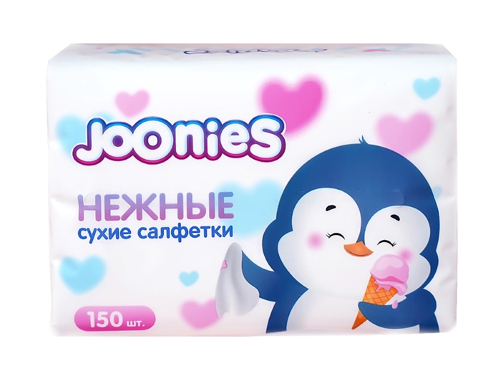 Joonies Cалфетки сухие бумажные для детей, салфетки, 150 шт, белые фото