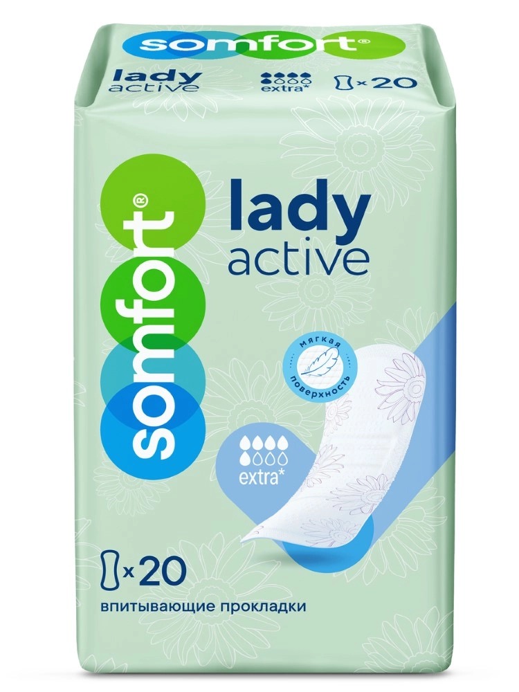 Somfort Lady Active Extra Прокладки впитывающие, прокладки урологические, 20 шт, 5 капель фото