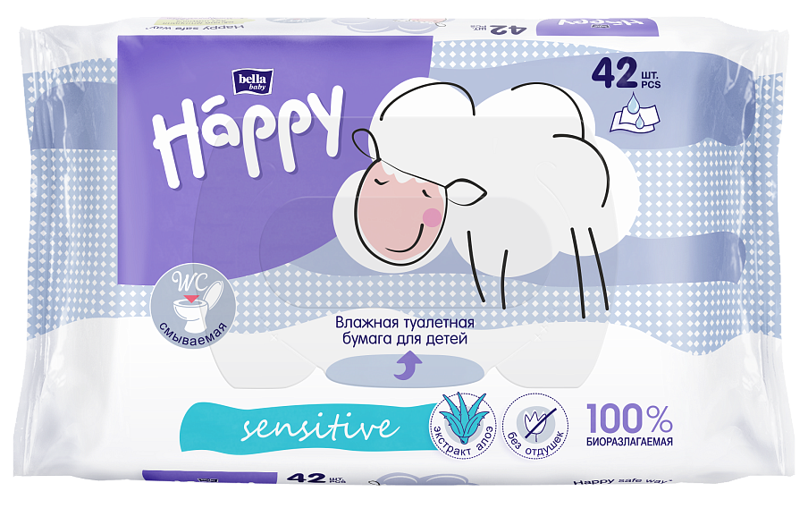 Bella Happy baby sensitive Туалетная бумага влажная, 42 шт, с экстрактом алоэ фото