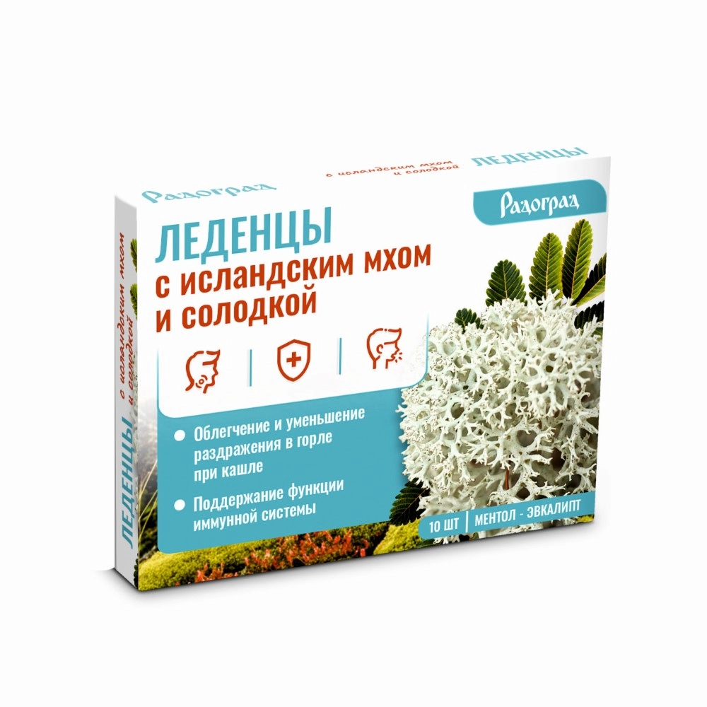 Радоград Леденцы с исландским мхом и солодкой, леденцы, 10 шт, ментол + эвкалипт фото