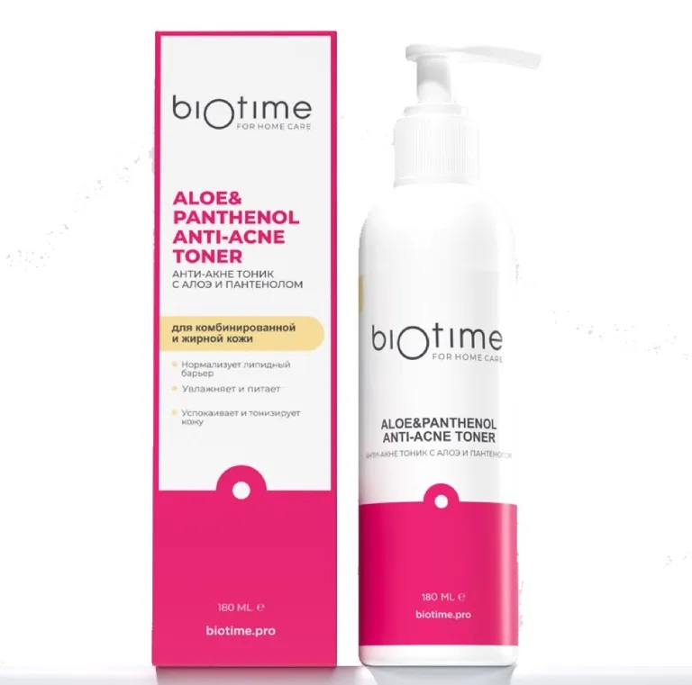 BioTime Анти-акне Тоник для комбинированной и жирной кожи с алоэ и пантенолом, тоник для лица, 180 мл, 1 шт. фото