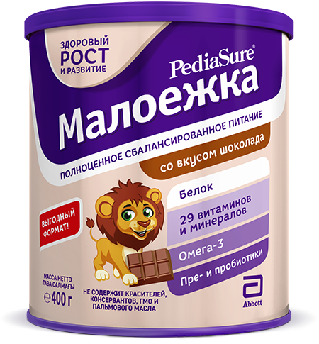 PediaSure Малоежка, смесь сухая, 400 г, 1 шт, шоколад, для детей с 12 месяцев фото