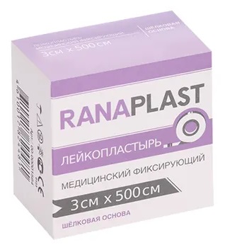 Ranaplast Лейкопластырь фиксирующий, 3 см х 500 см, пластырь медицинский, 1 шт, шелковая основа фото