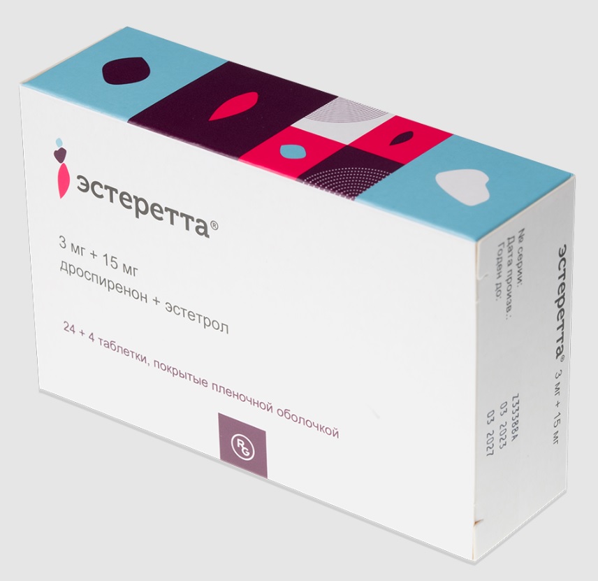 Эстеретта, 3 мг + 15 мг, таблетки, покрытые пленочной оболочкой, 28 шт. фото