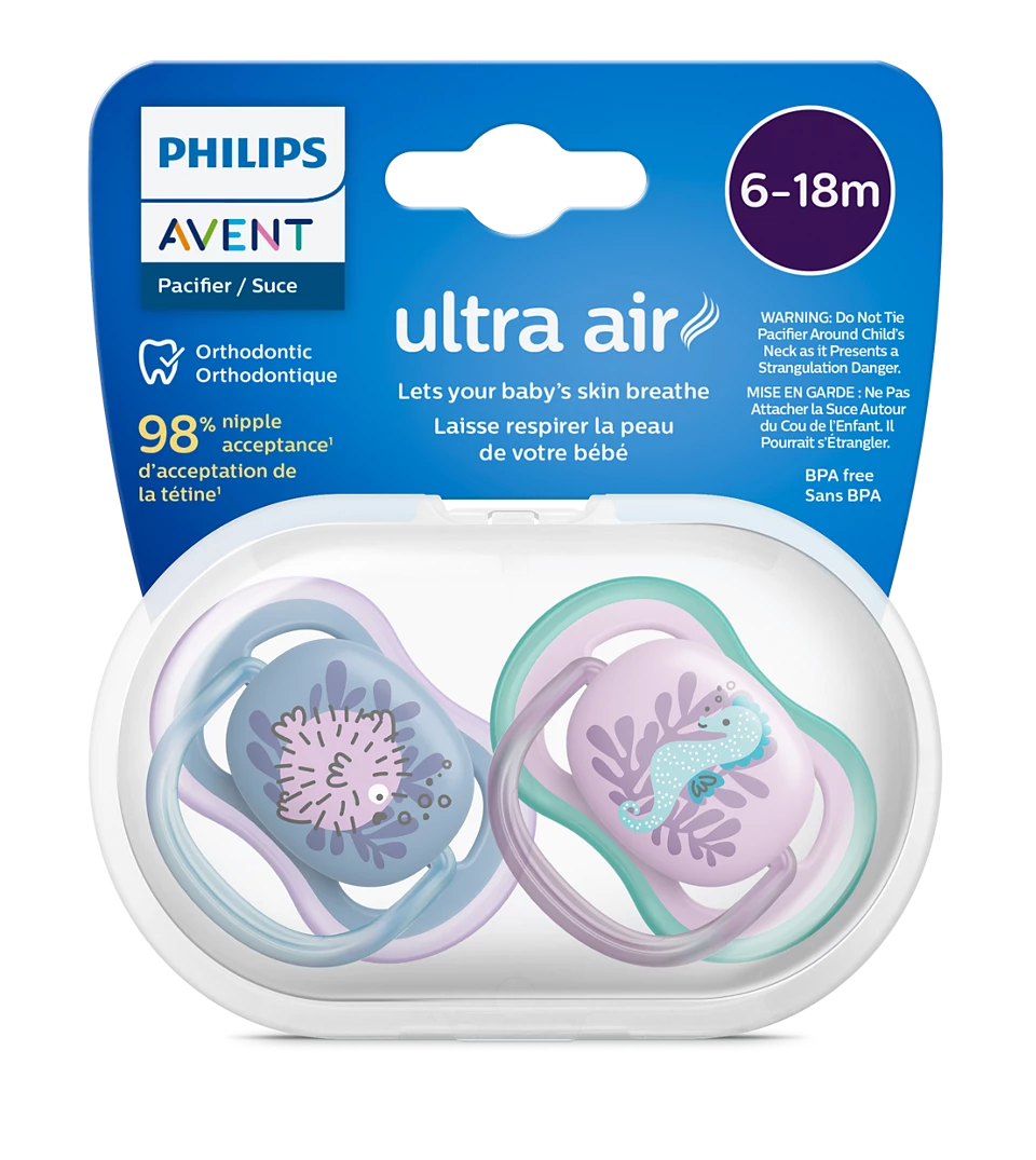 AVENT Ultra Air Animals Пустышка силиконовая ортодонтическая с футляром, 6-18 месяцев, 2 шт, арт. SCF085/61 фото
