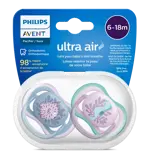 AVENT Ultra Air Animals Пустышка силиконовая ортодонтическая с футляром, 6-18 месяцев, 2 шт, арт. SCF085/61 фото