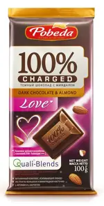 Победа Чаржед шоколад темный с миндалем Love, 100 г, 1 шт. фото