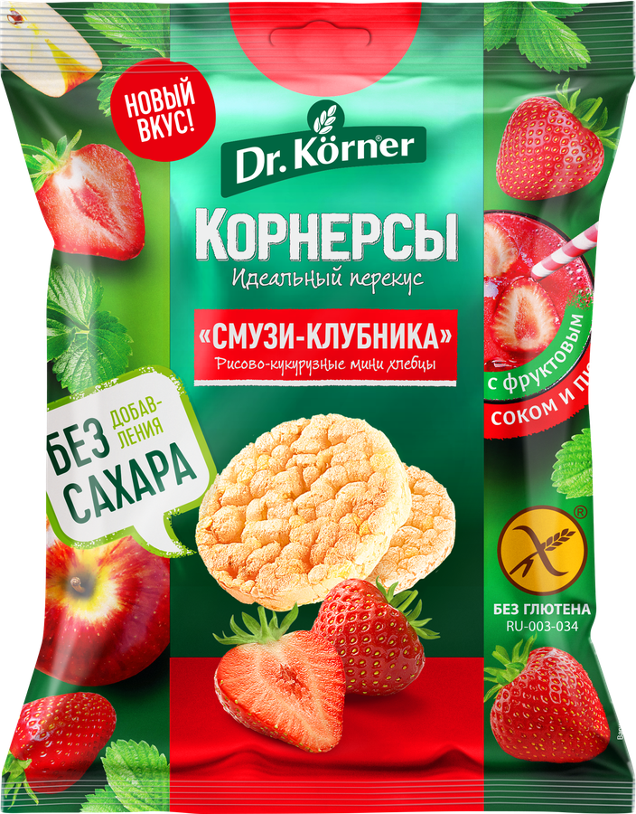 Доктор Кернер Хлебцы мини рисовые, хлебцы, 40 г, 1 шт, смузи-клубника фото