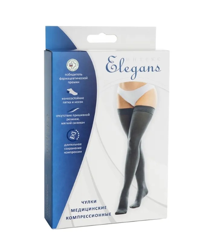 Интекс Элеганс Чулки компрессионные 2 класс компрессии, р. M, пара, 1 шт, черного цвета, рост 2 фото