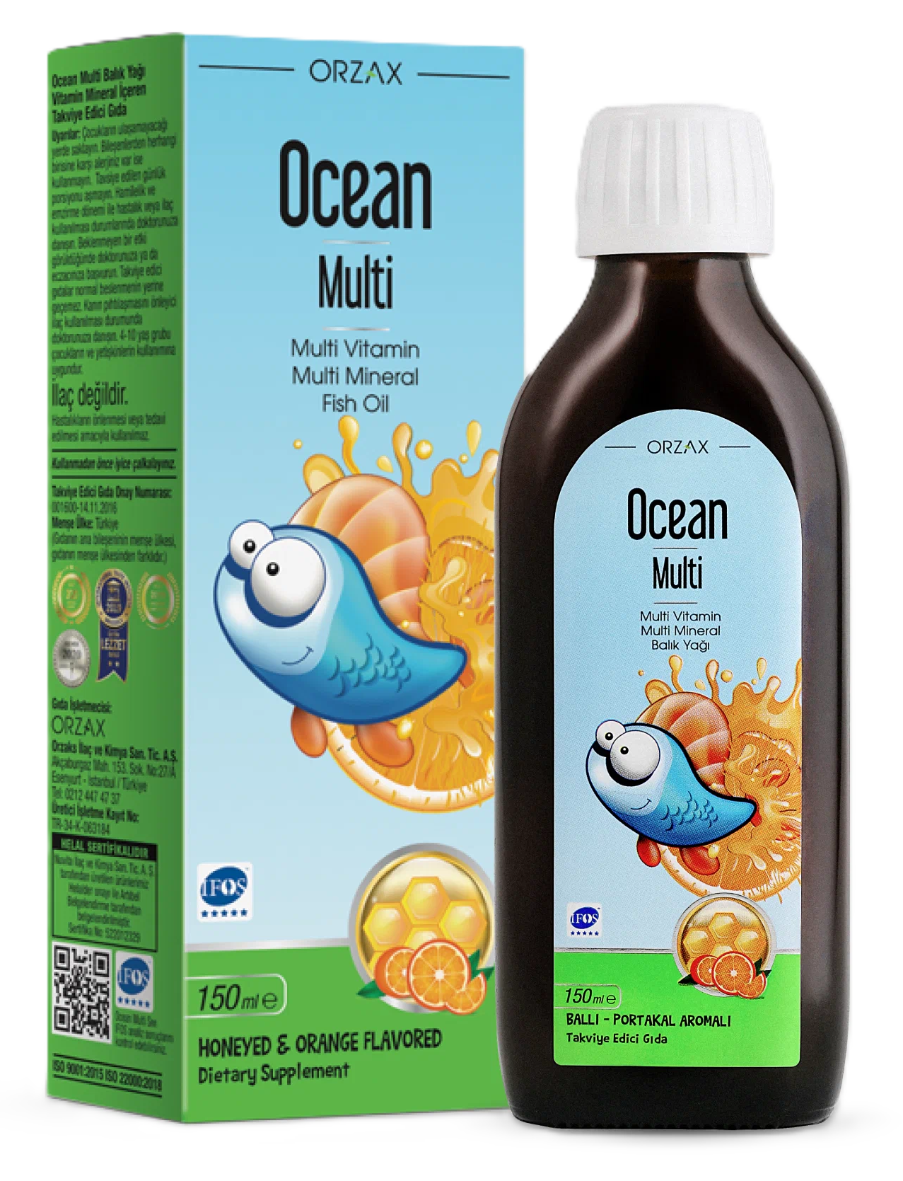 Orzax Ocean Multi Рыбий жир с мультивитаминами, сироп, 150 мл, 1 шт, со вкусом апельсина фото