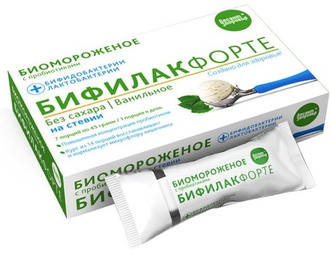 Бифилак форте биомороженое кисломолочное без сахара, 45 г, 7 шт, ваниль, на стевии фото