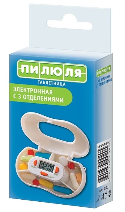 Таблетница Пилюля электронная с 3 отделениями, 1 шт, арт. 2023 фото
