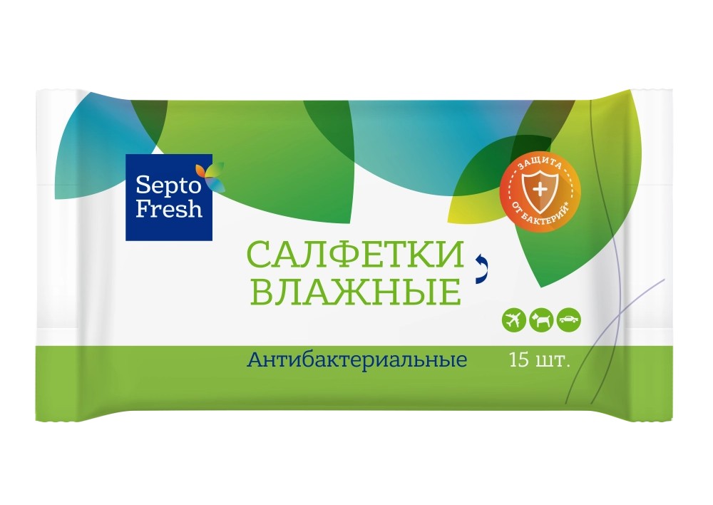 Septofresh Салфетки влажные антибактериальные, салфетки гигиенические, 15 шт. фото