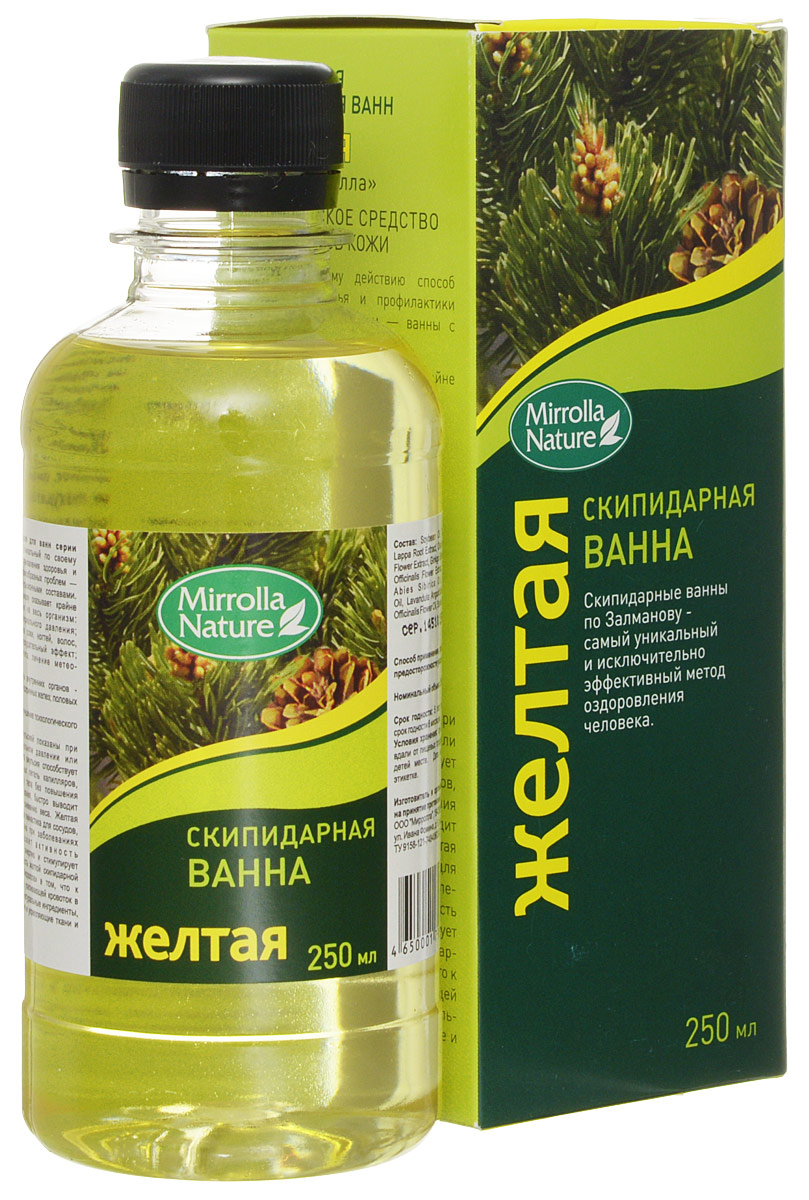Mirrolla Скипидарная эмульсия для ванн, раствор, 250 мл, 1 шт, желтого цвета фото