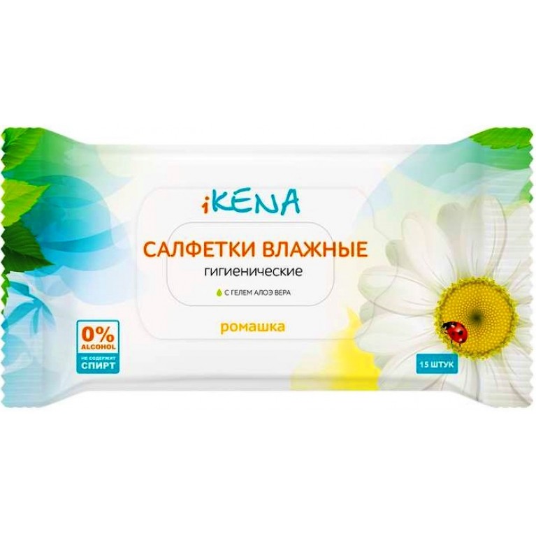 Икена Салфетки влажные ромашка, салфетки влажные, 15 шт. фото